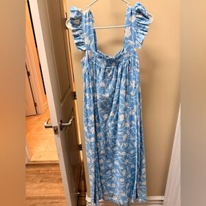 Light Blue Floral Ruffle Strap Maxi Dress